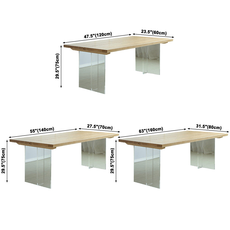 Acrylic Double Pedestal Table Solid Wood Dining Table Rectangle for Home