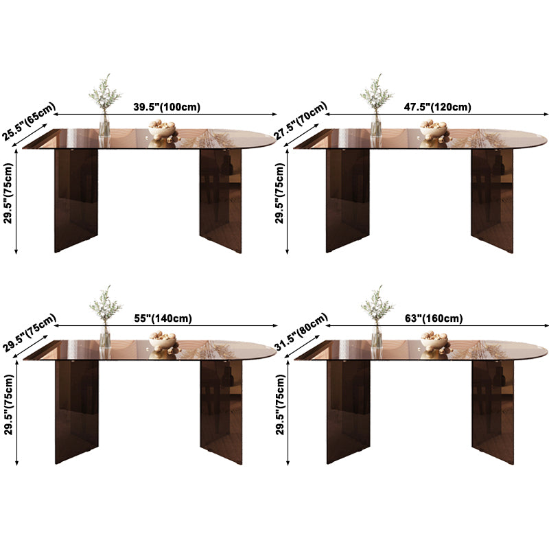 Contemporary Dining Table Tempered Glass Dining Table with Double Pedestal for Dining