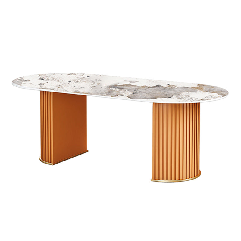 Oval Double Pedestal Dining Table Stone Furniture for Dining Room Home