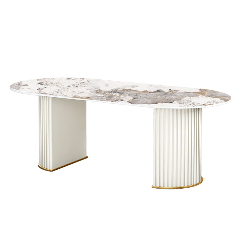 Oval Double Pedestal Dining Table Stone Furniture for Dining Room Home