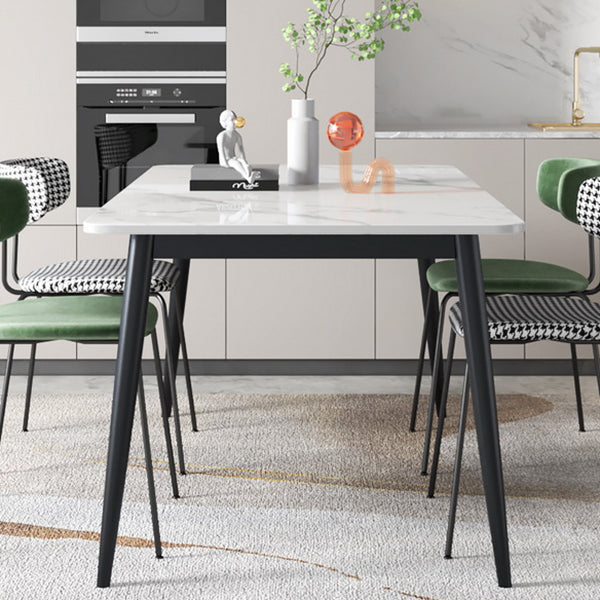 Contemporary White Standard Dining Table Sintered Stone Rectangle Dining Table with 4 Legs Base