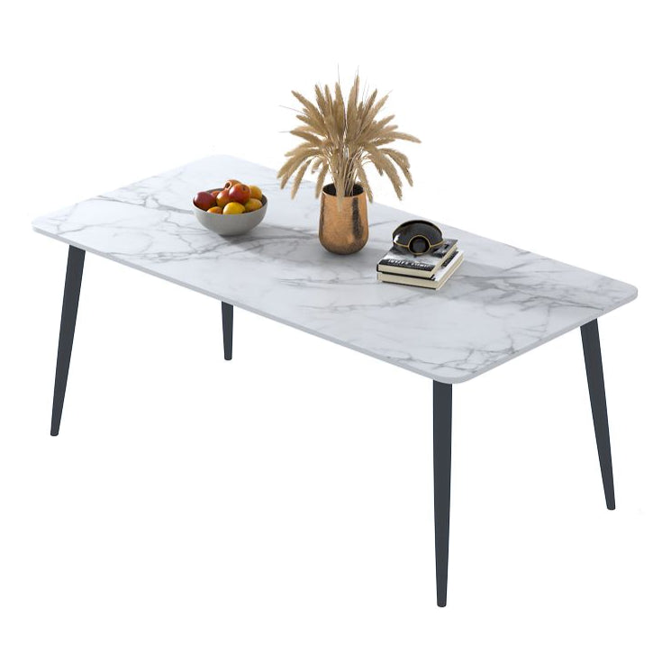 Table à manger standard blanc contemporain Table à manger rectangle en pierre fritrée avec base de 4 jambes