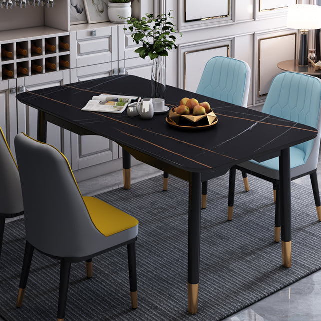 Modern Sintered Stone Standard Dining Table Rectangle Kitchen Dining Table with 4 Legs Base