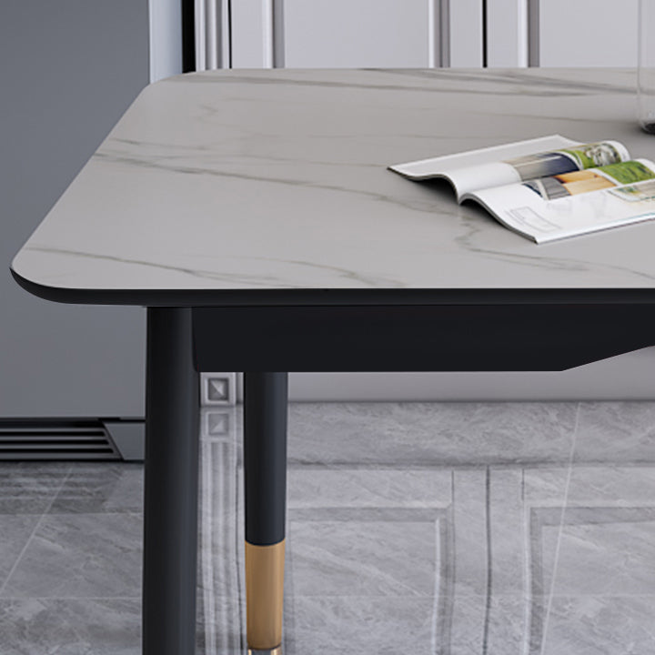 Modern Sintered Stone Standard Dining Table Rectangle Kitchen Dining Table with 4 Legs Base