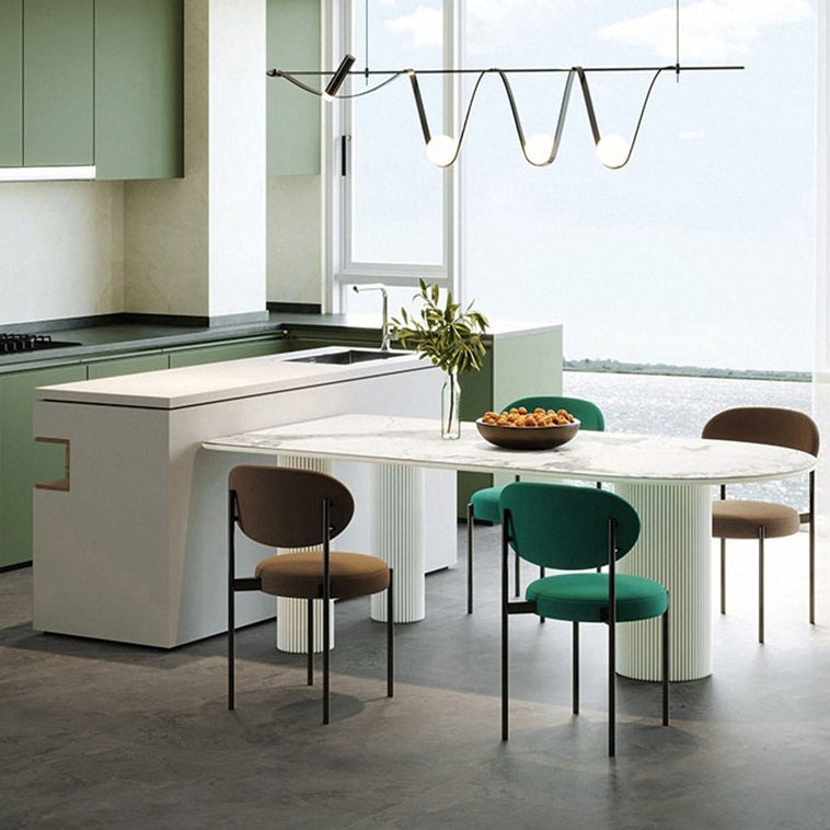 Tavolo da tavolo in pietra sinterizzato in metallo contemporaneo per sala da pranzo