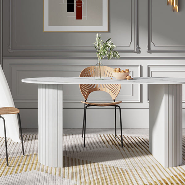 Metal Modern Oval Dining Table White Sintered Stone Table for Dining Room and Kitchen