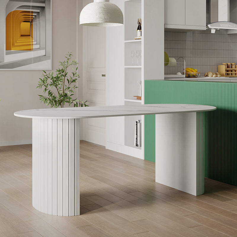 Metal Modern Oval Dining Table White Sintered Stone Table for Dining Room and Kitchen
