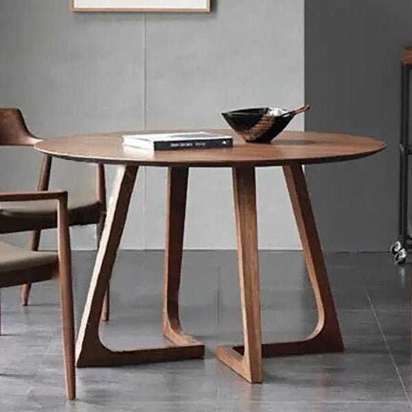 Solid Wood Round Dining Table Modern Contemporary Kitchen Wood Table with Double Pedestal
