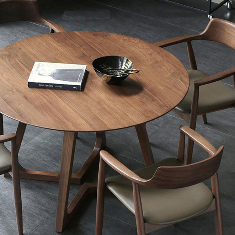 Solid Wood Round Dining Table Modern Contemporary Kitchen Wood Table with Double Pedestal