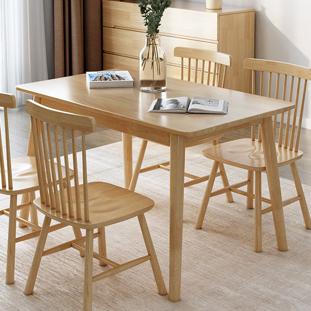 Simple Style Dining Table Rubberwood Solid Wood with 4 Legs Base Table in Wood Color