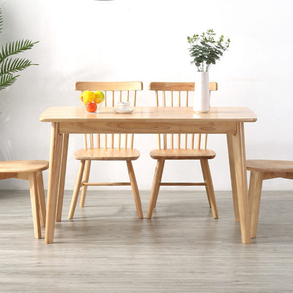 Simple Style Dining Table Rubberwood Solid Wood with 4 Legs Base Table in Wood Color