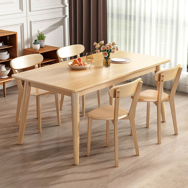 Simple Style Dining Table Rubberwood Solid Wood with 4 Legs Base Table in Wood Color