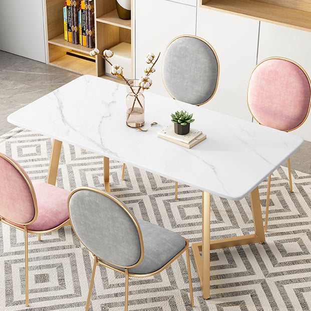 Modern White Kitchen Dining Table Sintered Stone Rectangle Shape Dining Table with Double Pedestal