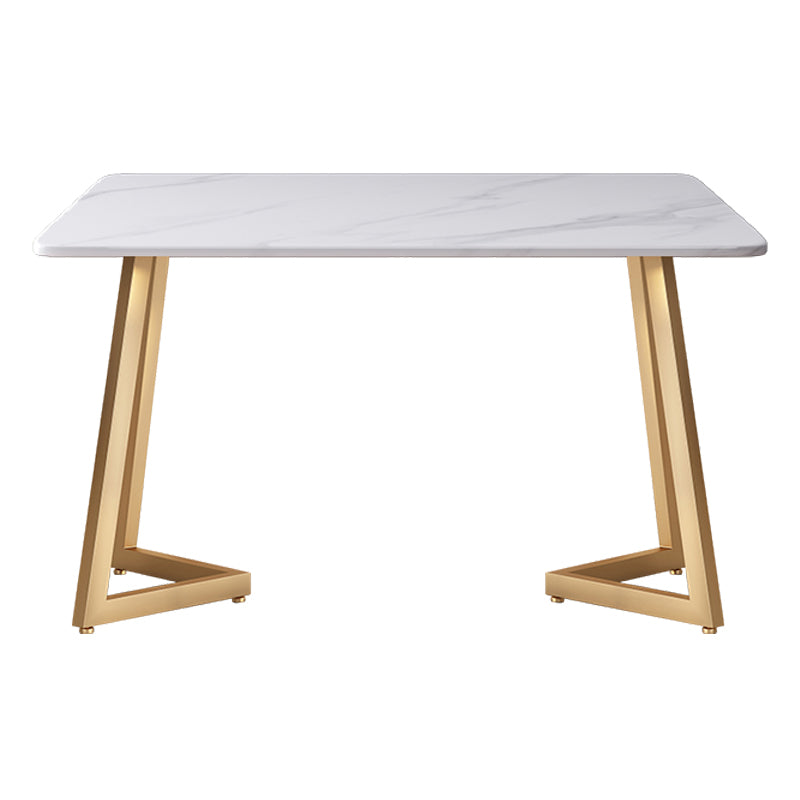 Mesa de comedor de cocina blanca moderna Mesa de comedor de forma rectangular de piedra sinterizada con pedestal doble