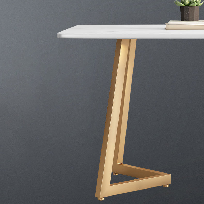 Modern White Kitchen Dining Table Sintered Stone Rectangle Shape Dining Table with Double Pedestal