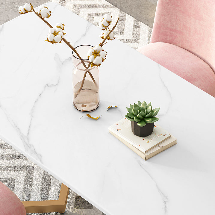 Modern White Kitchen Dining Table Sintered Stone Rectangle Shape Dining Table with Double Pedestal