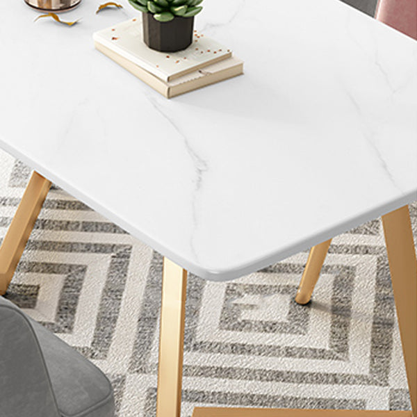 Modern White Kitchen Dining Table Sintered Stone Rectangle Shape Dining Table with Double Pedestal