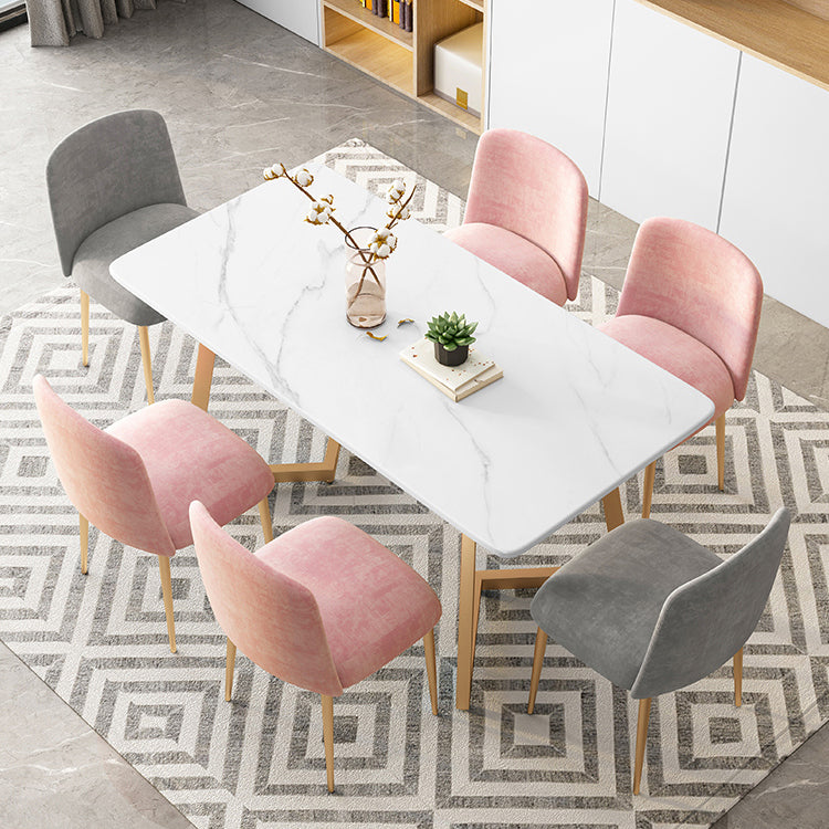 Modern White Kitchen Dining Table Sintered Stone Rectangle Shape Dining Table with Double Pedestal