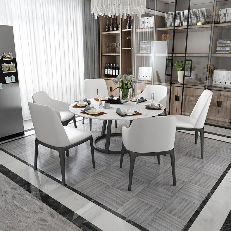 Table à manger ronde contemporaine blanc table à manger en pierre fritrée avec base de piédestal