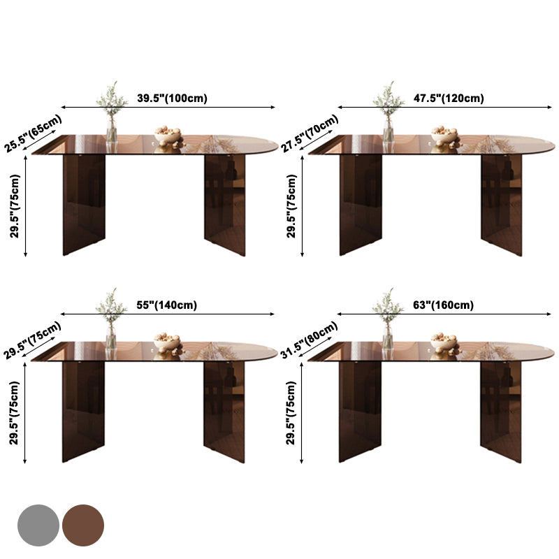 Mesa de comedor de vidrio templado contemporáneo Mesa de comedor de pedestal doble para cenar