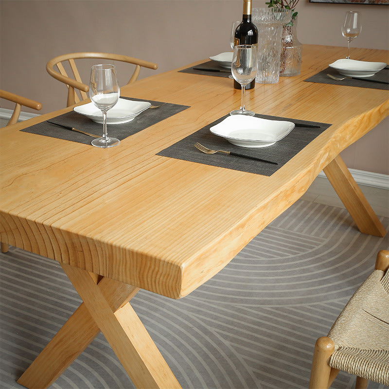 Rectangle Solid Wood Dining Table Modern Contemporary Kitchen Wood Table with Double Pedestal