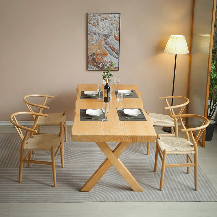 Rectangle Solid Wood Dining Table Modern Contemporary Kitchen Wood Table with Double Pedestal