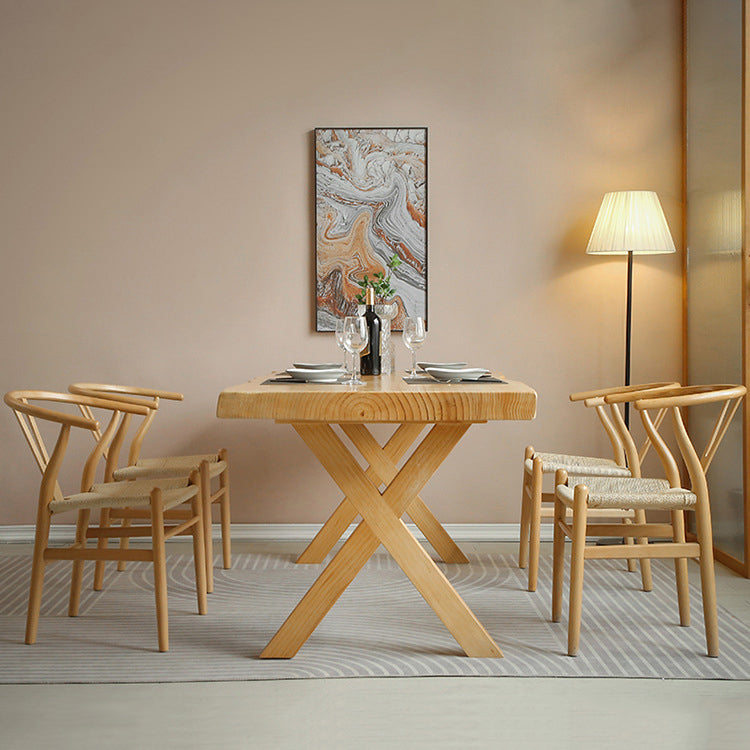 Rectangle Solid Wood Dining Table Modern Contemporary Kitchen Wood Table with Double Pedestal