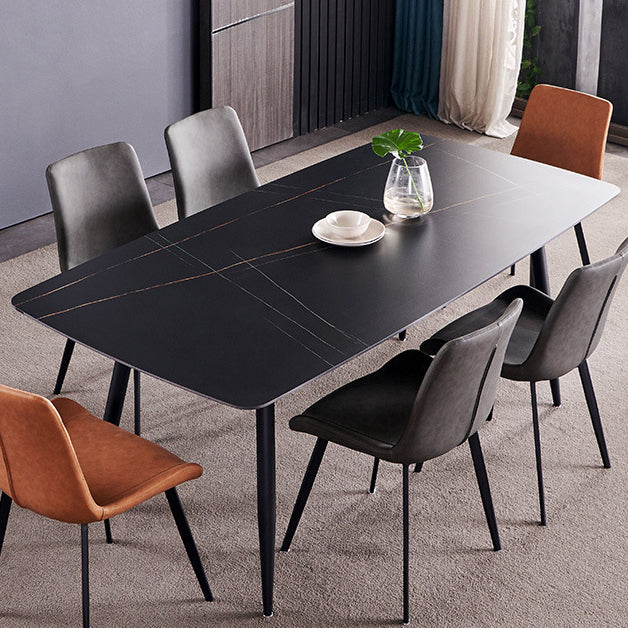 Sintered Stone Rectangular Dining Table Contemporary with Four Legs Base Table in Black