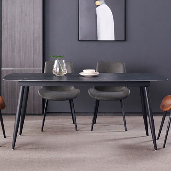 Sintered Stone Rectangular Dining Table Contemporary with Four Legs Base Table in Black