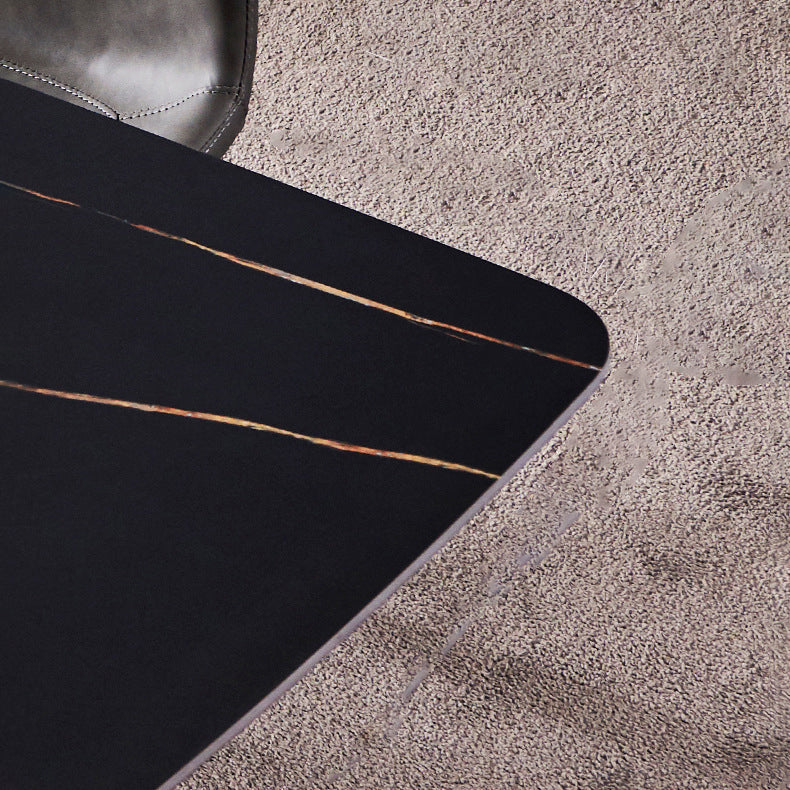 Sintered Stone Rectangular Dining Table Contemporary with Four Legs Base Table in Black