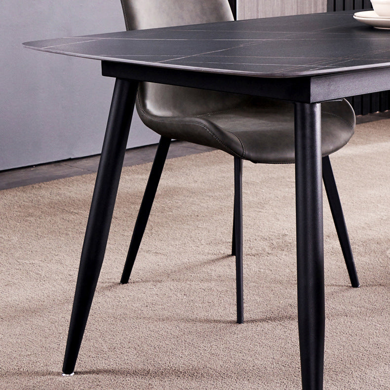 Sintered Stone Rectangular Dining Table Contemporary with Four Legs Base Table in Black