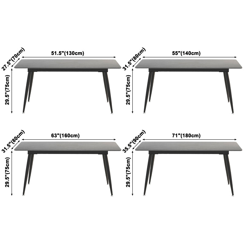 Sintered Stone Rectangular Dining Table Contemporary with Four Legs Base Table in Black
