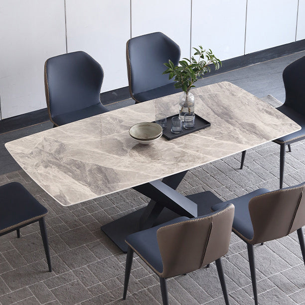 Mesa de comedor de piedra sinterizada de estilo moderno mesa gris rectángulo con pedestal