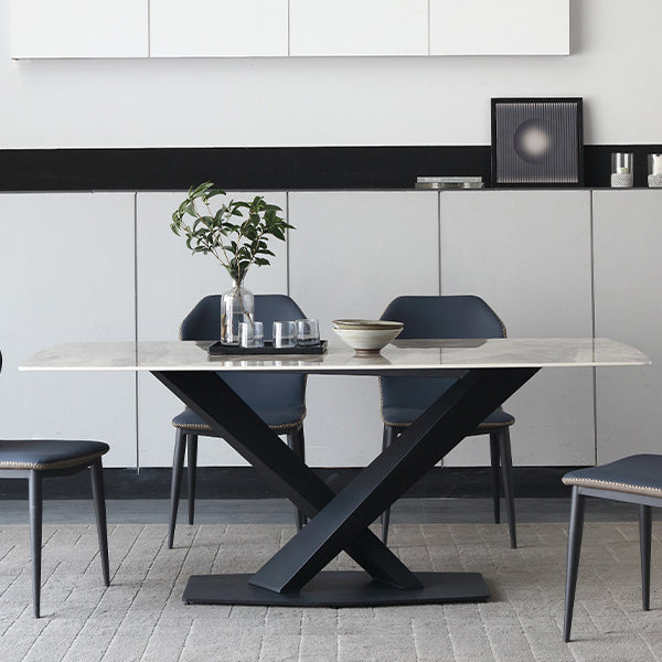 Mesa de comedor de piedra sinterizada de estilo moderno mesa gris rectángulo con pedestal