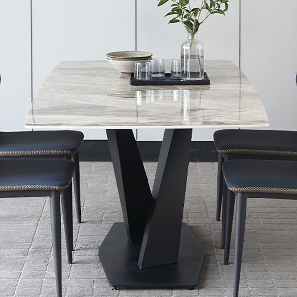 Mesa de comedor de piedra sinterizada de estilo moderno mesa gris rectángulo con pedestal