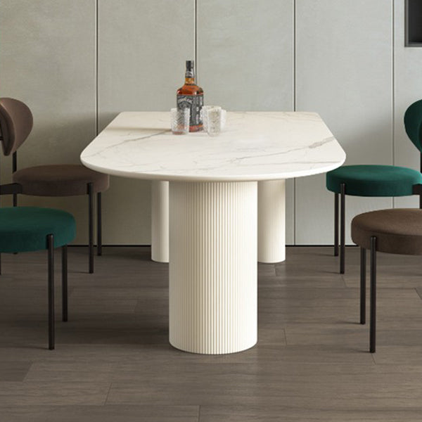 Eigentijdse eettafel Gesinterde stenen eettafel met 3 witte poten om te dineren