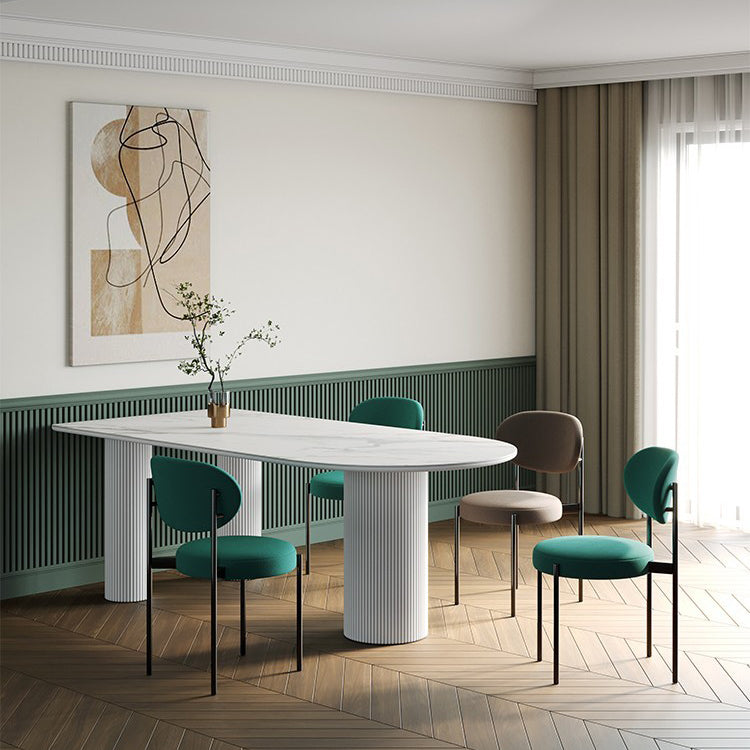 Eigentijdse eettafel Gesinterde stenen eettafel met 3 witte poten om te dineren