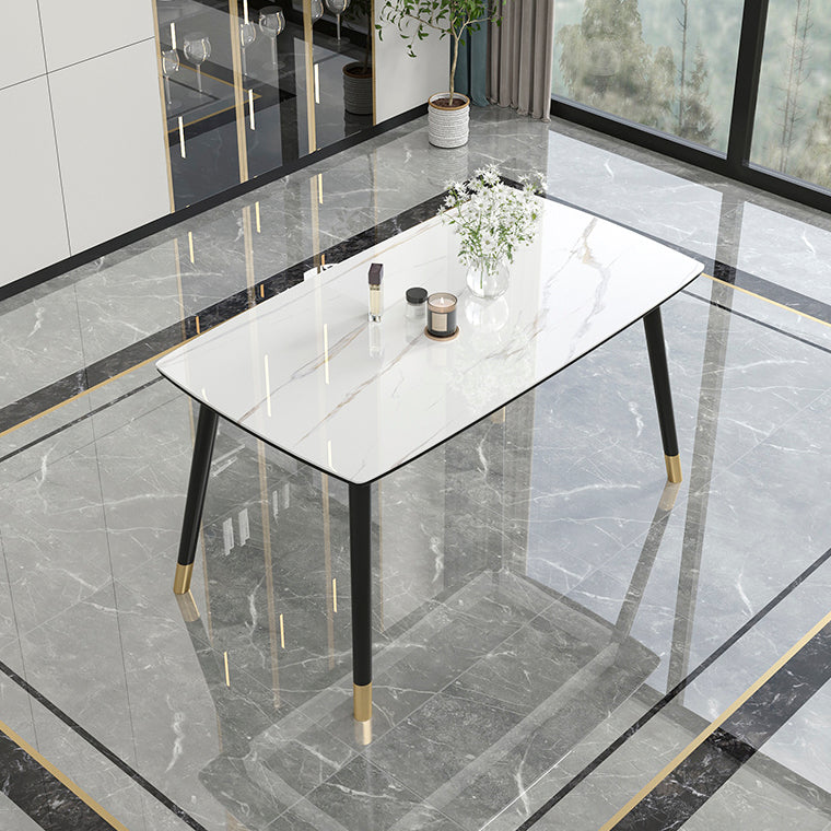 Mesa de comedor de cocina de piedra sinterizada contemporánea Mesa de comedor de forma rectangular con 4 patas base