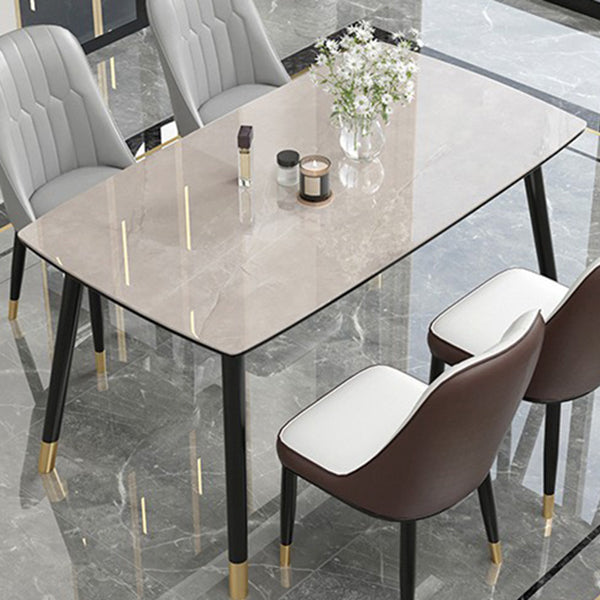 Mesa de comedor de cocina de piedra sinterizada contemporánea Mesa de comedor de forma rectangular con 4 patas base
