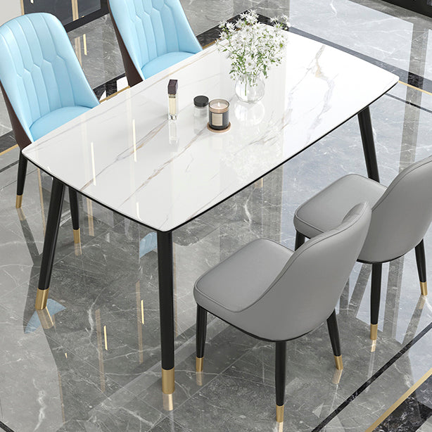 Mesa de comedor de cocina de piedra sinterizada contemporánea Mesa de comedor de forma rectangular con 4 patas base