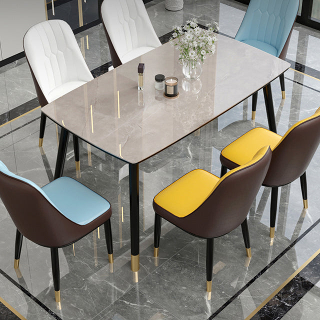 Mesa de comedor de cocina de piedra sinterizada contemporánea Mesa de comedor de forma rectangular con 4 patas base