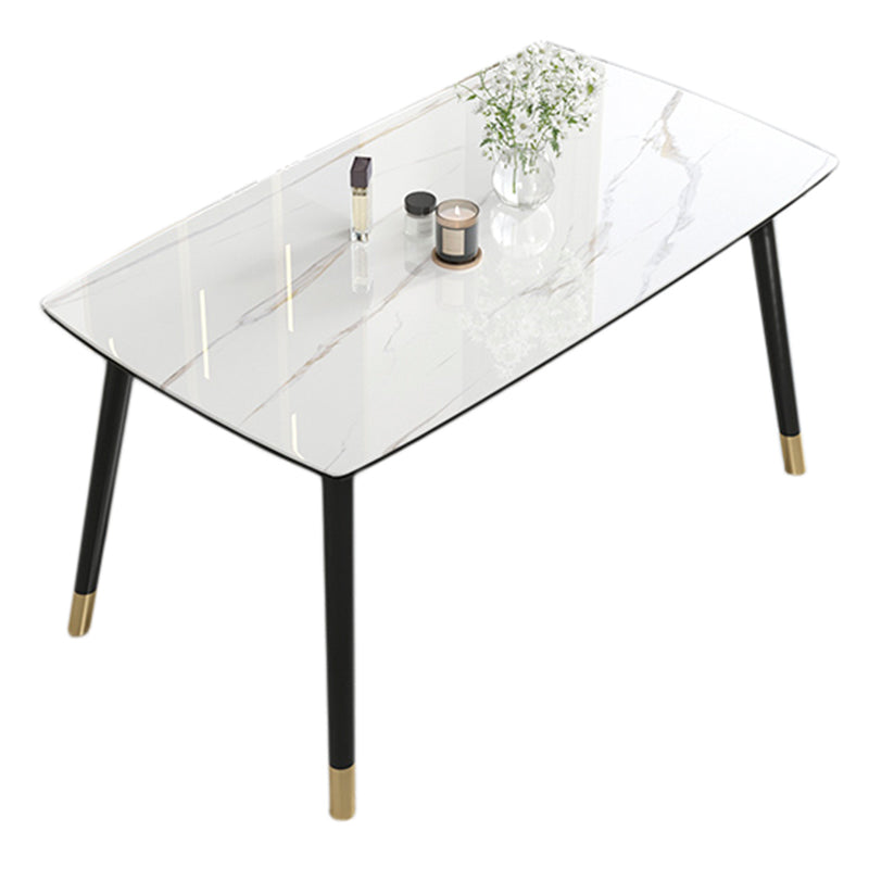 Mesa de comedor de cocina de piedra sinterizada contemporánea Mesa de comedor de forma rectangular con 4 patas base