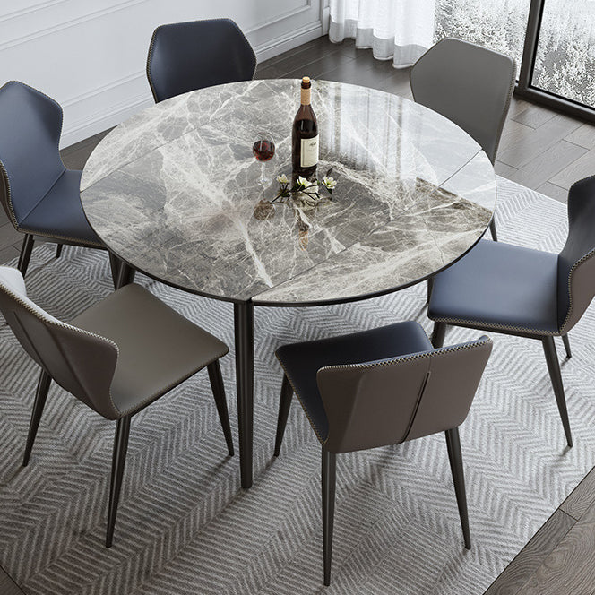 Modern Style Sintered Stone Dining Table Gray Round Drop-Leaf Table with 4 Legs