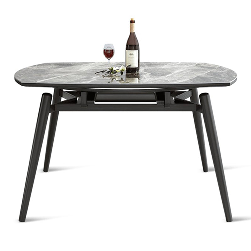 Modern Style Sintered Stone Dining Table Gray Round Drop-Leaf Table with 4 Legs