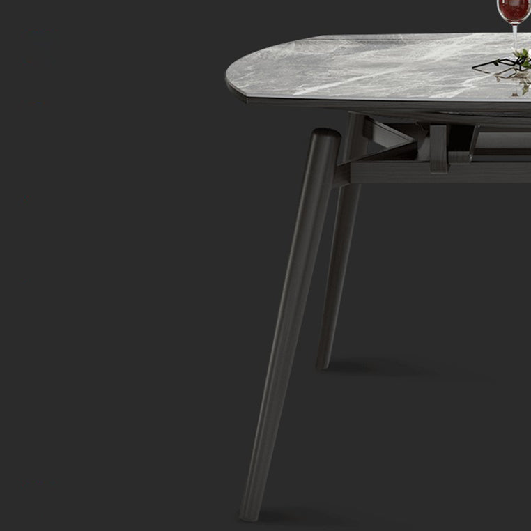 Modern Style Sintered Stone Dining Table Gray Round Drop-Leaf Table with 4 Legs