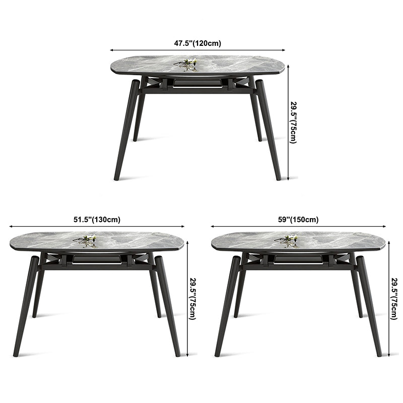 Modern Style Sintered Stone Dining Table Gray Round Drop-Leaf Table with 4 Legs