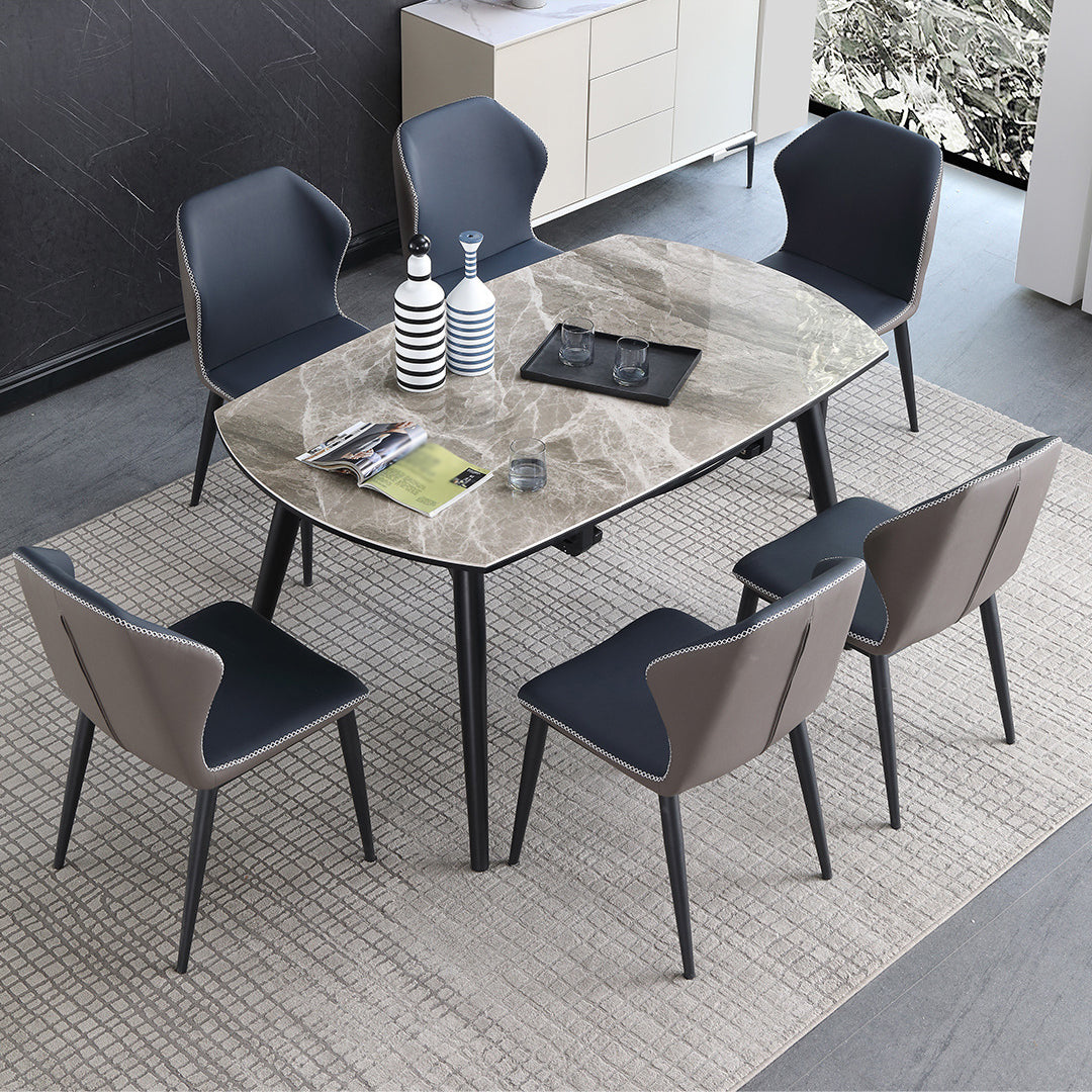 Modern Style Sintered Stone Dining Table Gray Round Drop-Leaf Table with 4 Legs