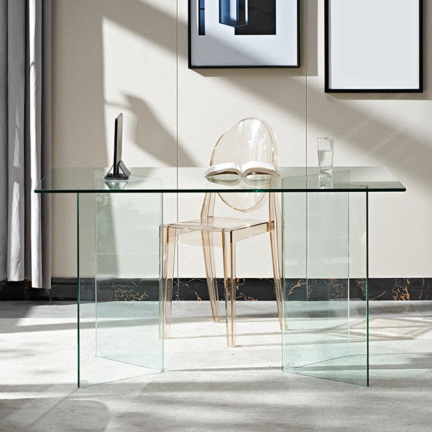Contemporary Style Clear Tempered Glass Dining Table 2 Legs Table for Dining Room