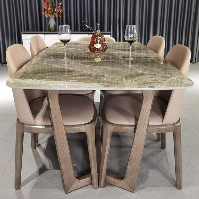 Piedina sinterizada Mesa de comedor rectangular moderno Tapa de piedra gris con base de caballete