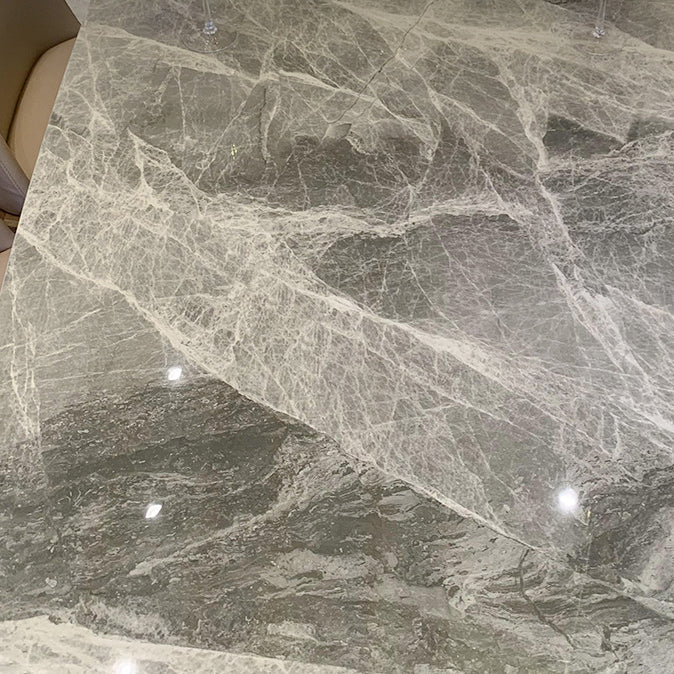 Piedina sinterizada Mesa de comedor rectangular moderno Tapa de piedra gris con base de caballete